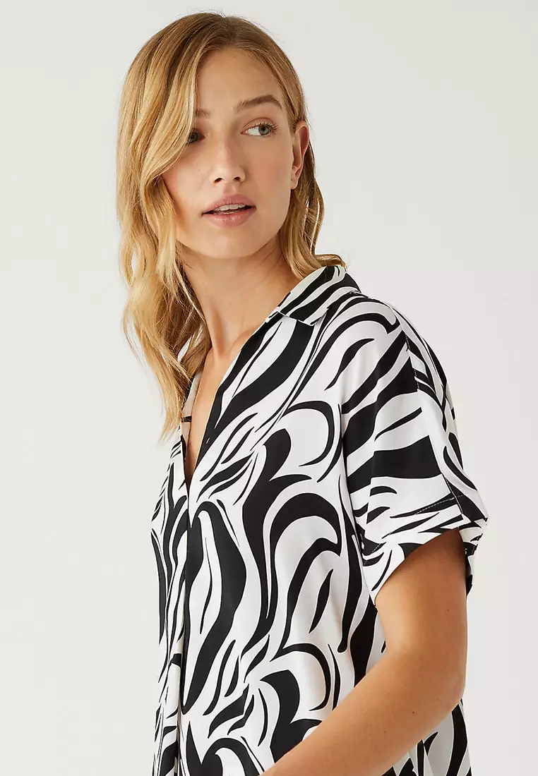Satin Printed Popover Blouse
