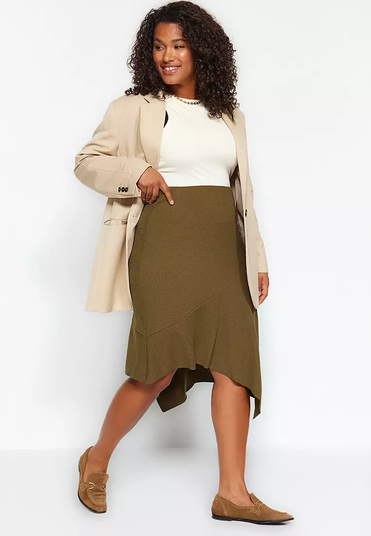 Buy Trendyol Plus Size Asymmetrical Midi Skirt 2024 Online