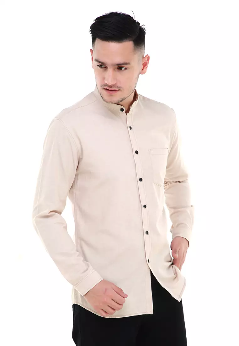 Dwan Atasan Kemeja Pria Premium Casual Formal Longsleeve Shirt Material Cotton ORIGINAL - Cream