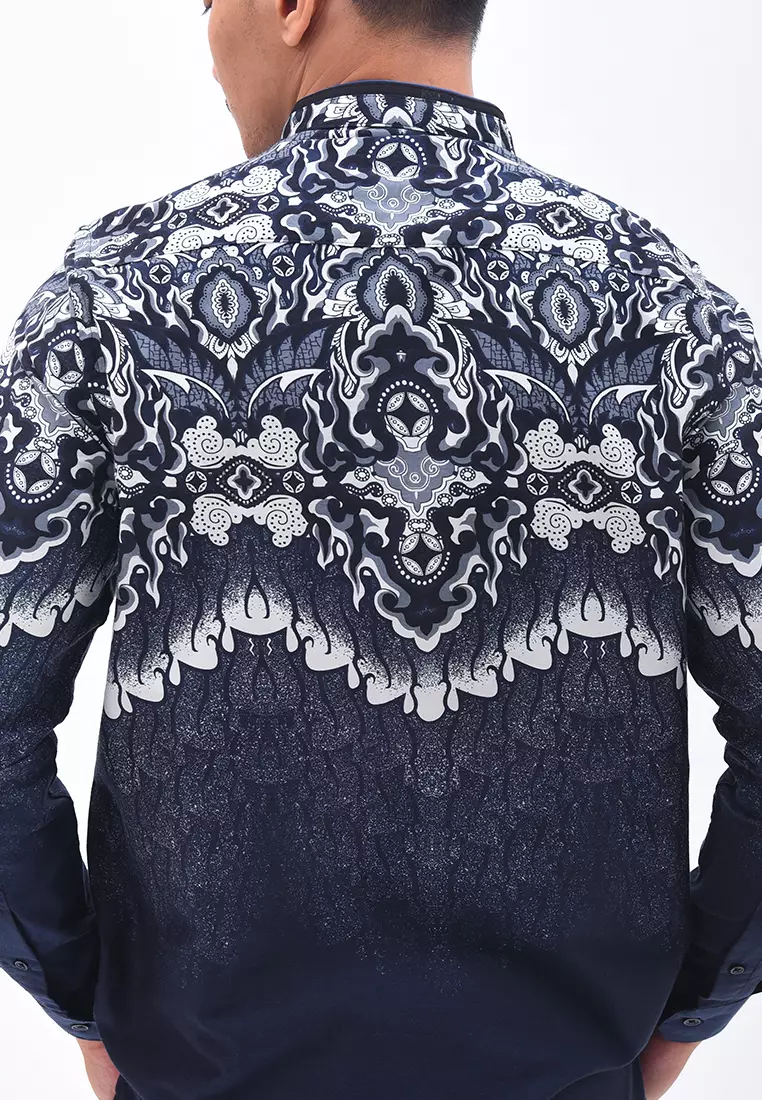 MANZONE Kemeja Batik Shangai Lengan Panjang KIWANDRA - BLACK