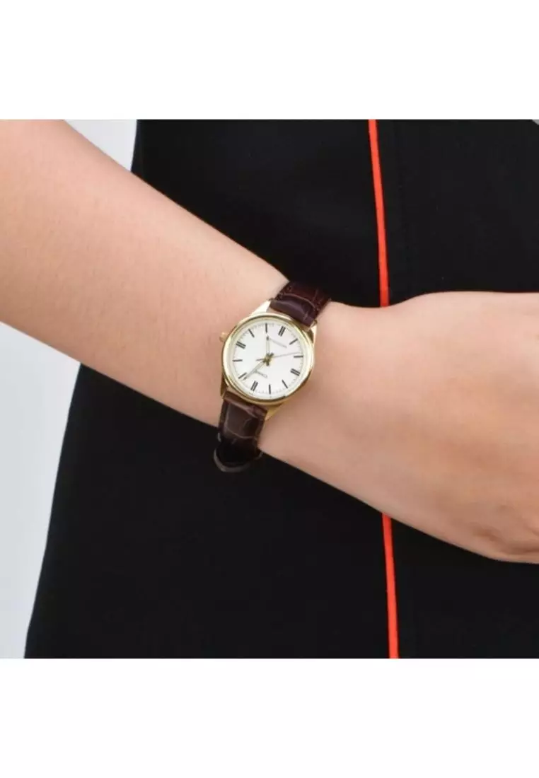 Women's Analog Watch LTP-V005GL-7B Brown Leather Band Watch for ladies