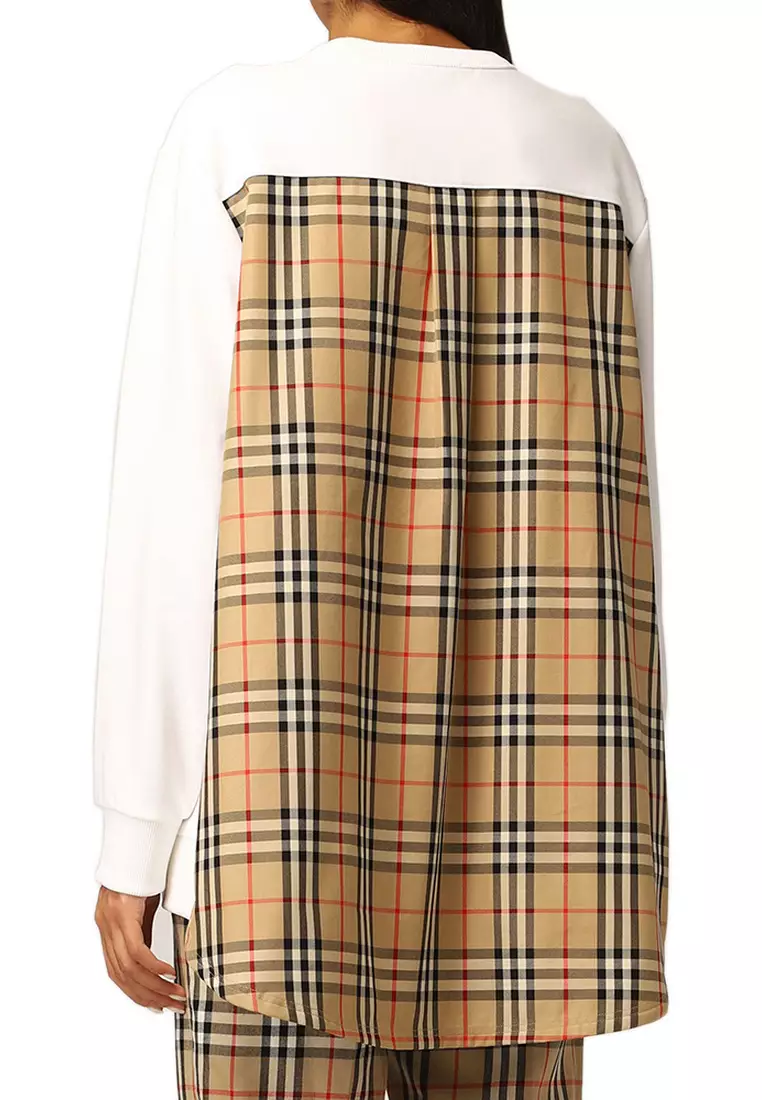 【関税&送料込】Burberry Beige Sweatshirt With Check Motif I Burberry Beige Check Hoodie Burberry