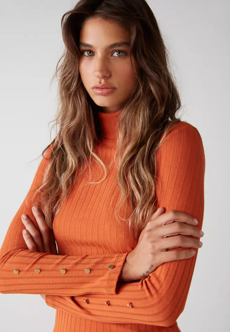Moranes Gold Button Turtleneck Top