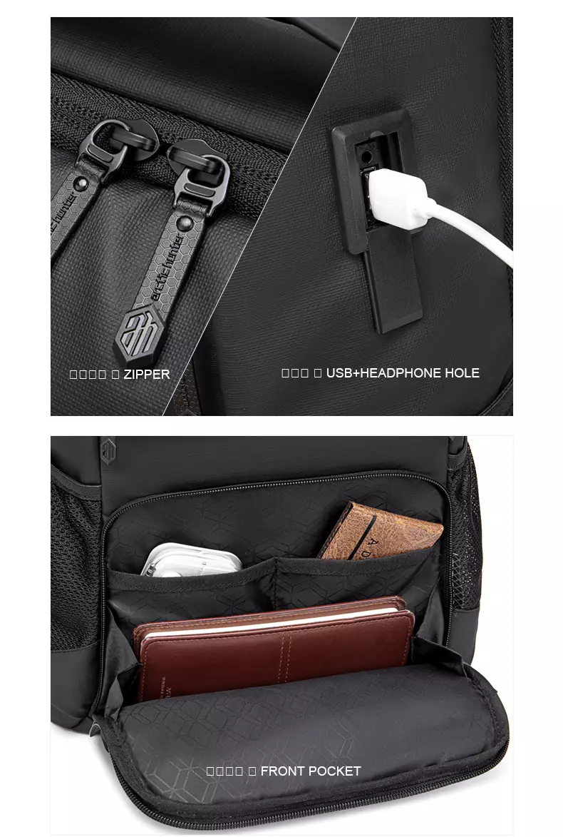 Arctic Hunter B00532 Tas Ransel Backpack Laptop Kerja pria 15.6 Inch USB - BLACK