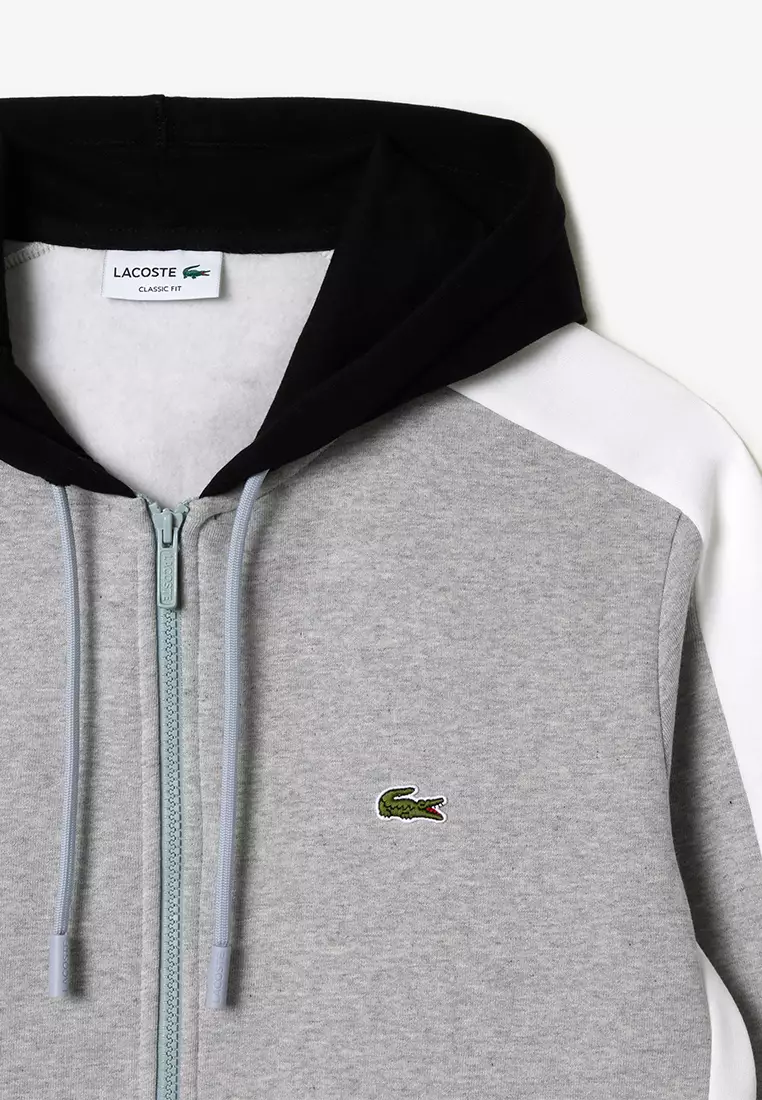 Lacoste colour block hot sale sleeve zip through hoodie