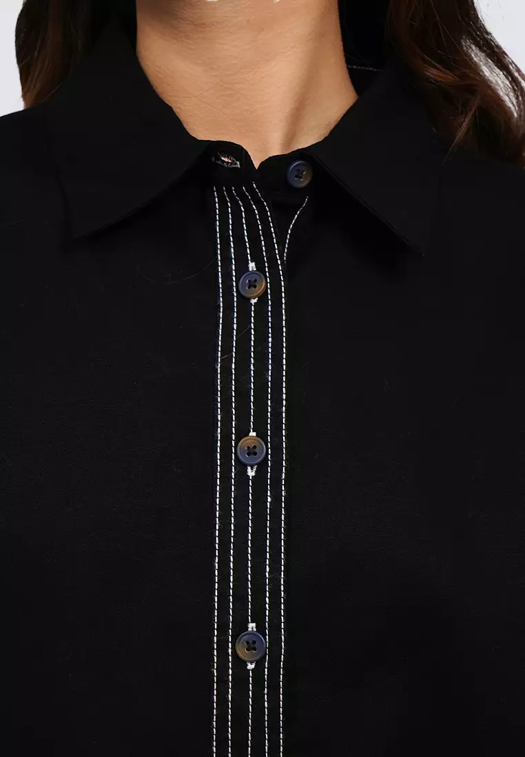 Loose Contrast Stitch Blouse BLACK