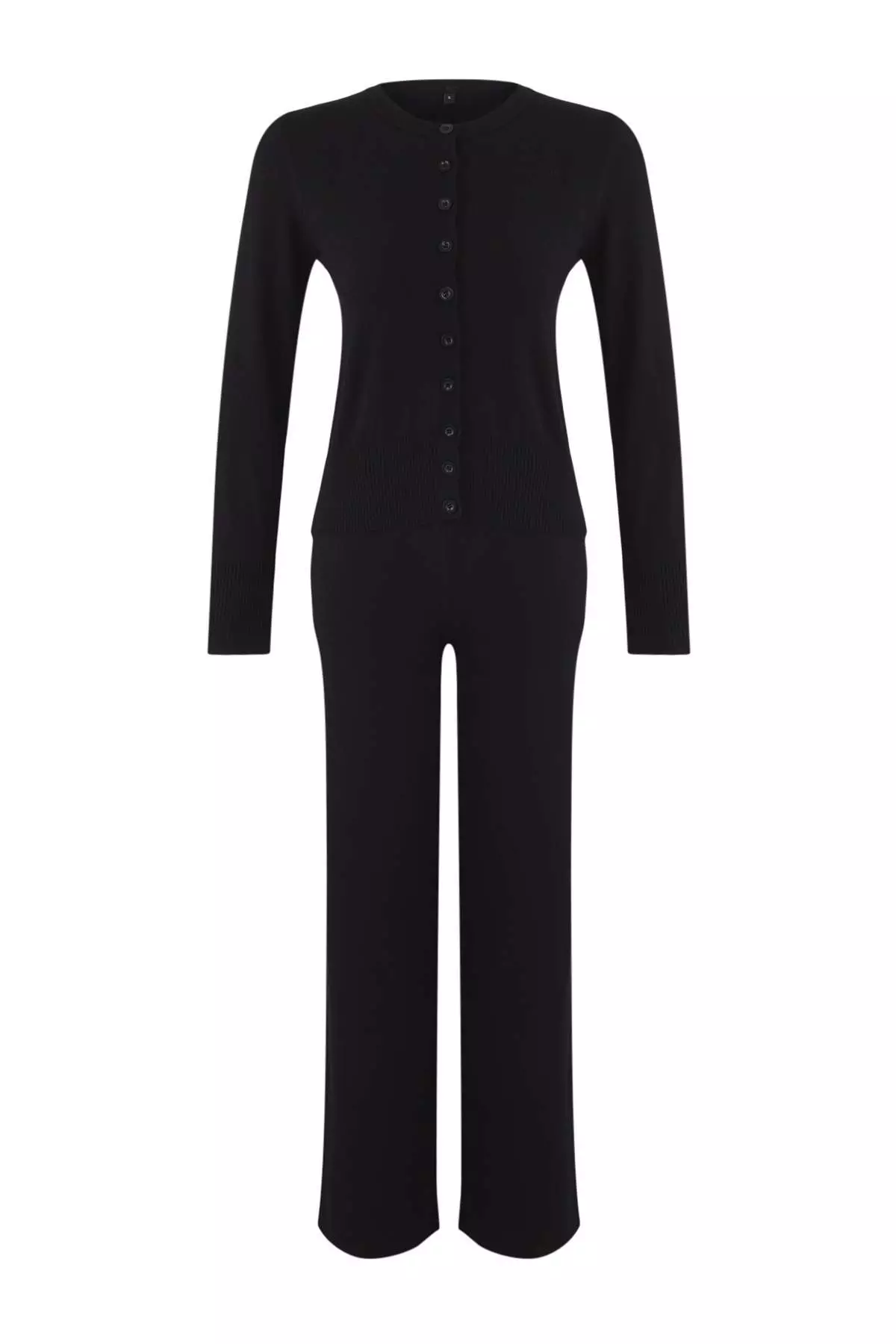 Wardrobe Essentials Black Mercerized Look Knitwear Cardigan-Pants Top-Bottom Set | Twoaw26Au00003