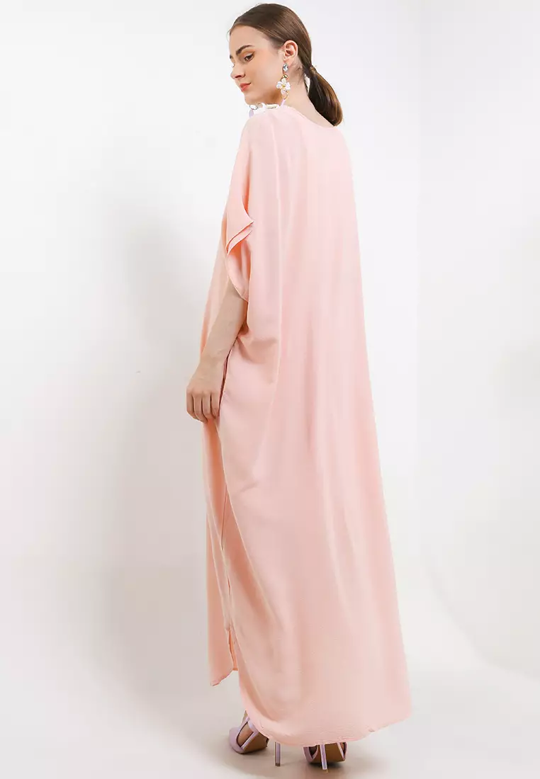 Mirror Work Tassel Detail Emb Crinkle Cotton Kaftan