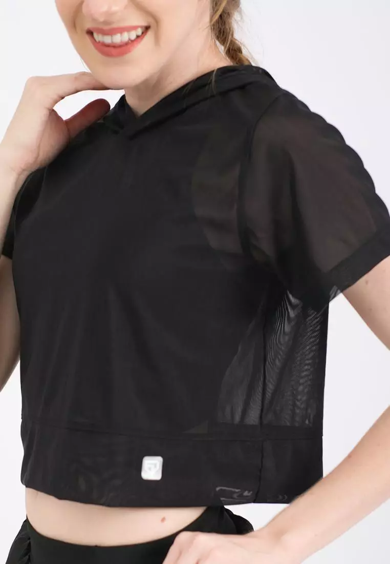 Fitwear - Croptop Jaring / Mesh / Sheer Olahraga SOPHIA OUTER HOODIE SS BN - BLACK