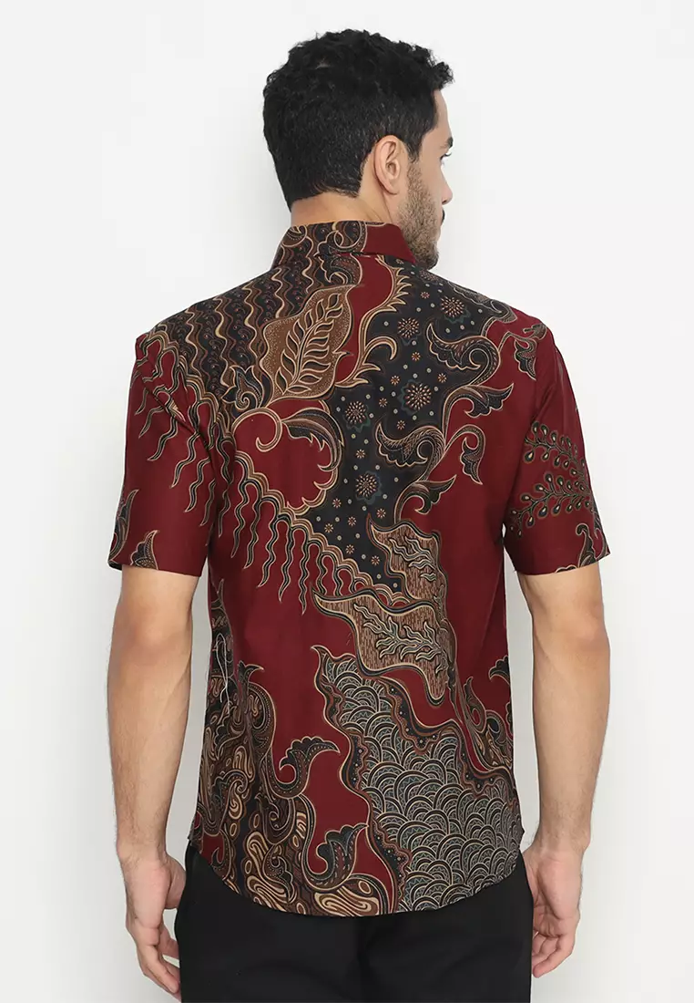 Kemeja Batik Pria Slimfit Ganesha Lengan Pendek - Maroon