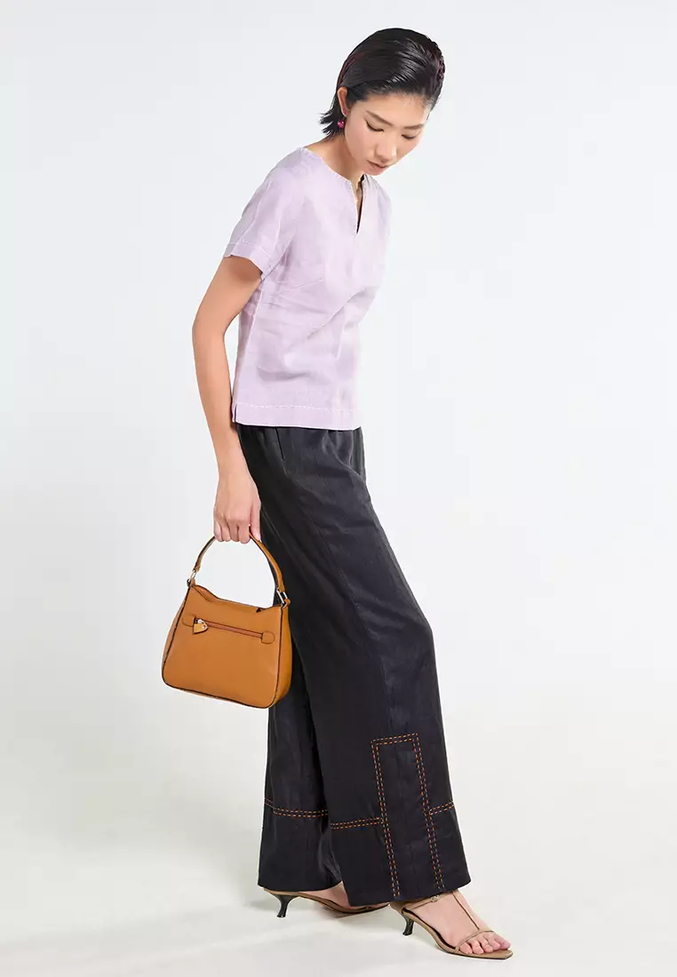 Short Sleeve V-Neck Linen Top