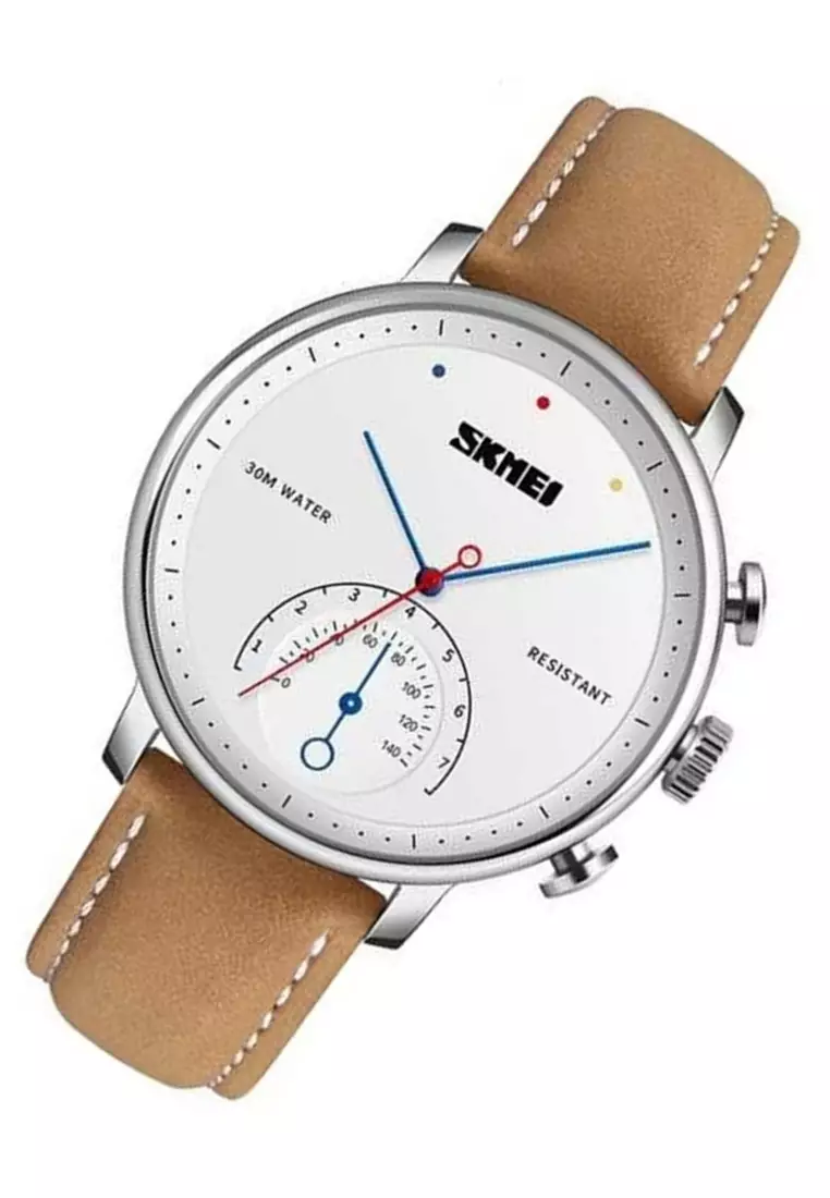 Jam Tangan Kasual Analog Pria Waterproof 30m Strap Tali Material Kulit Leather VF89 ORIGINAL