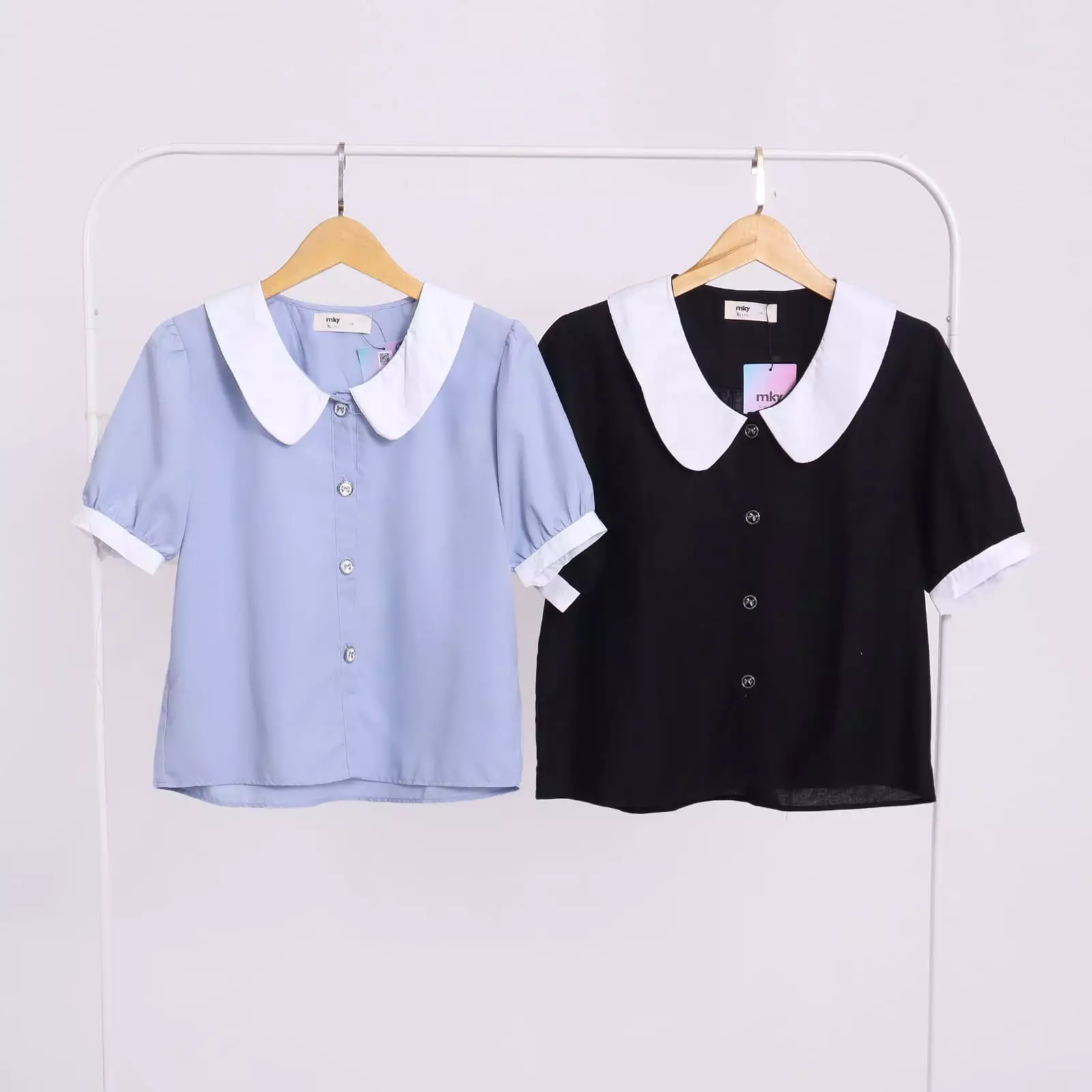 Luvici Short Shirt with Ribbon Button in Light Blue
