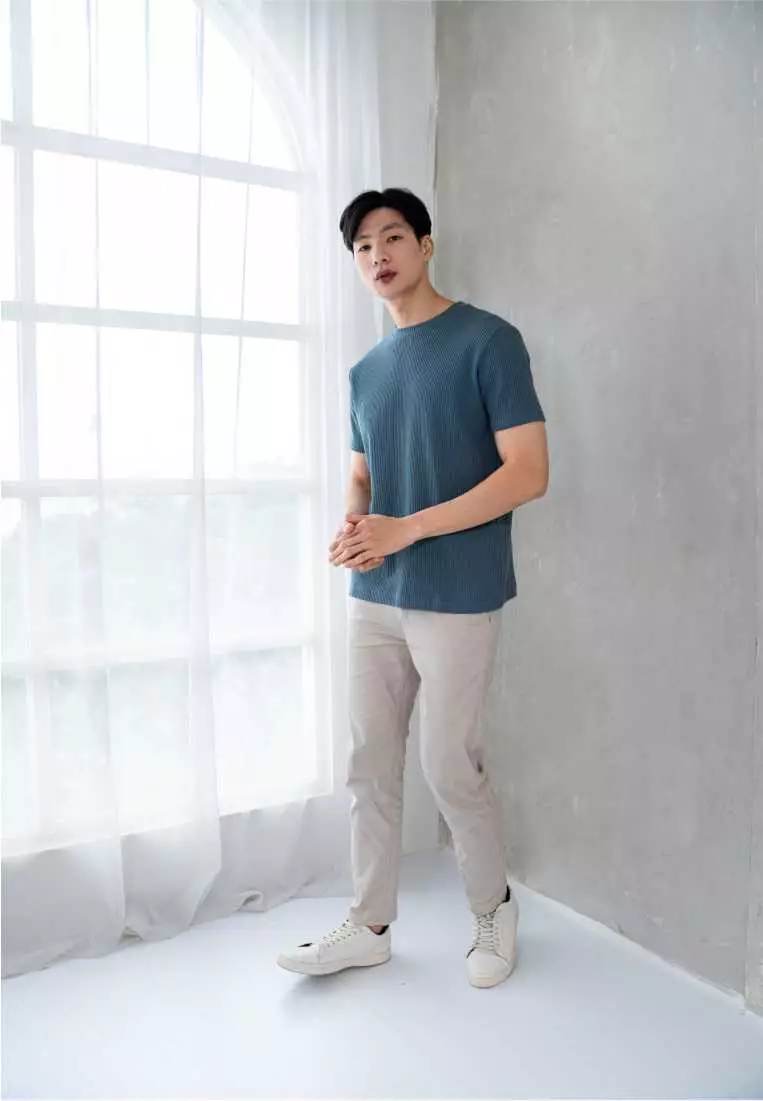 Kale Waffle Dusty Blue / Kaos Polos Tekstur Lengan Pendek Pria / Unisex