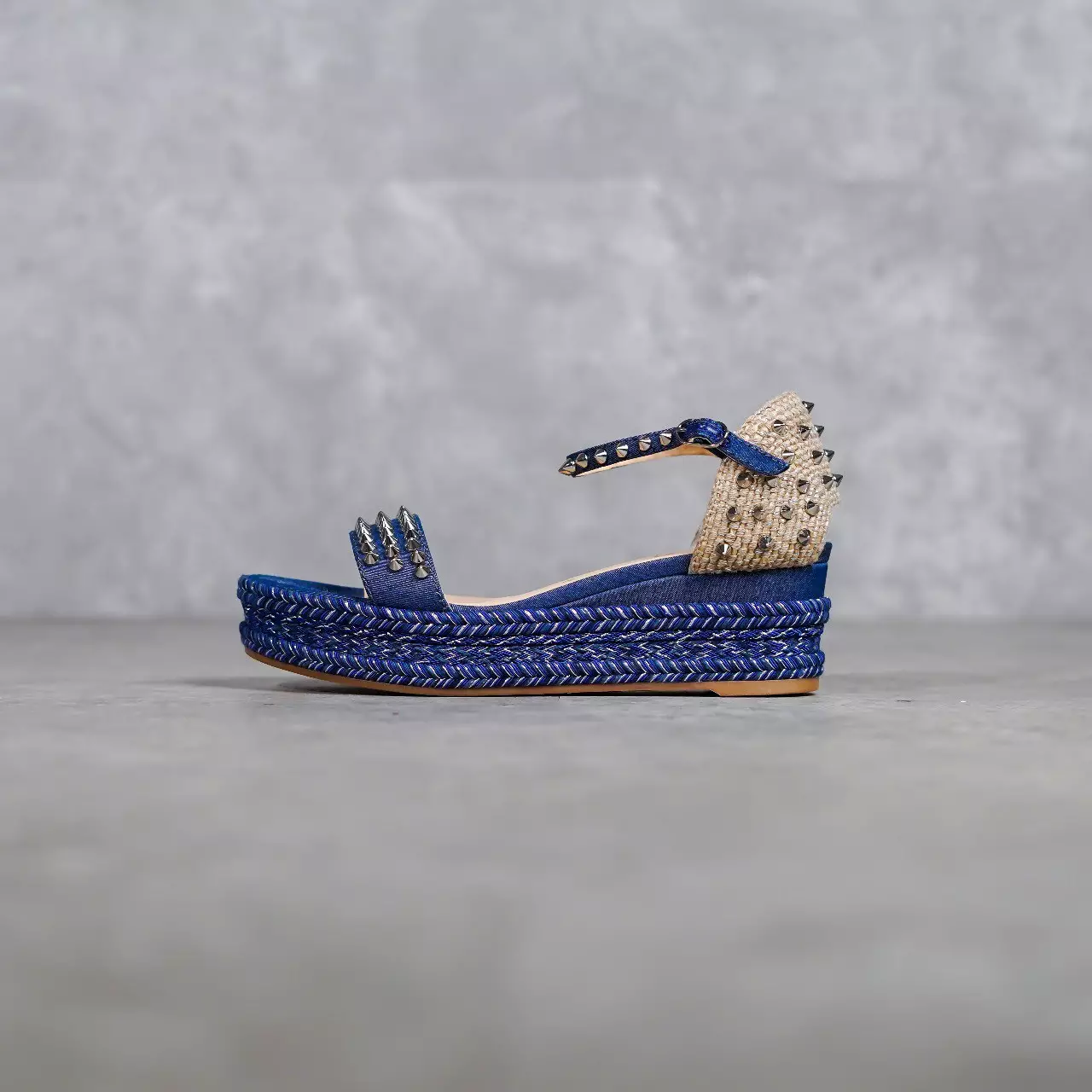 Sepatu CHRISTIAN LOUBOUTIN PYRACLOU 6CM GLITTER BLUE SPIKE WEDGES 100% ORIGINAL