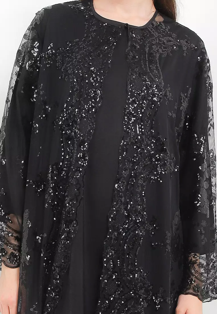 L/S Sequined Emb Mesh Outer With Separate Inner Dress