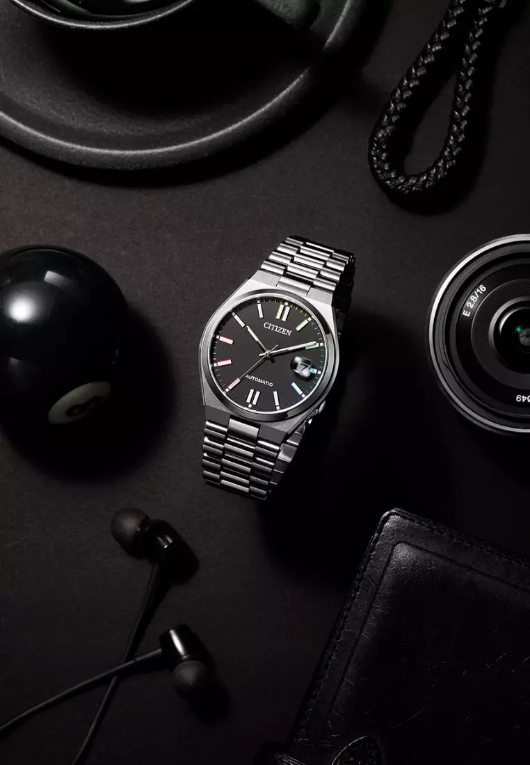 Citizen 西鉄城 TSUYOSA 系列黑色錶盤不銹鋼錶帶自動機械商務男士腕錶 NJ0151-53E