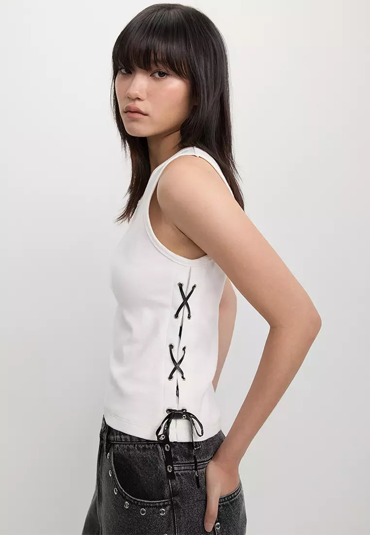 Ribbed Side Lace Up Tank