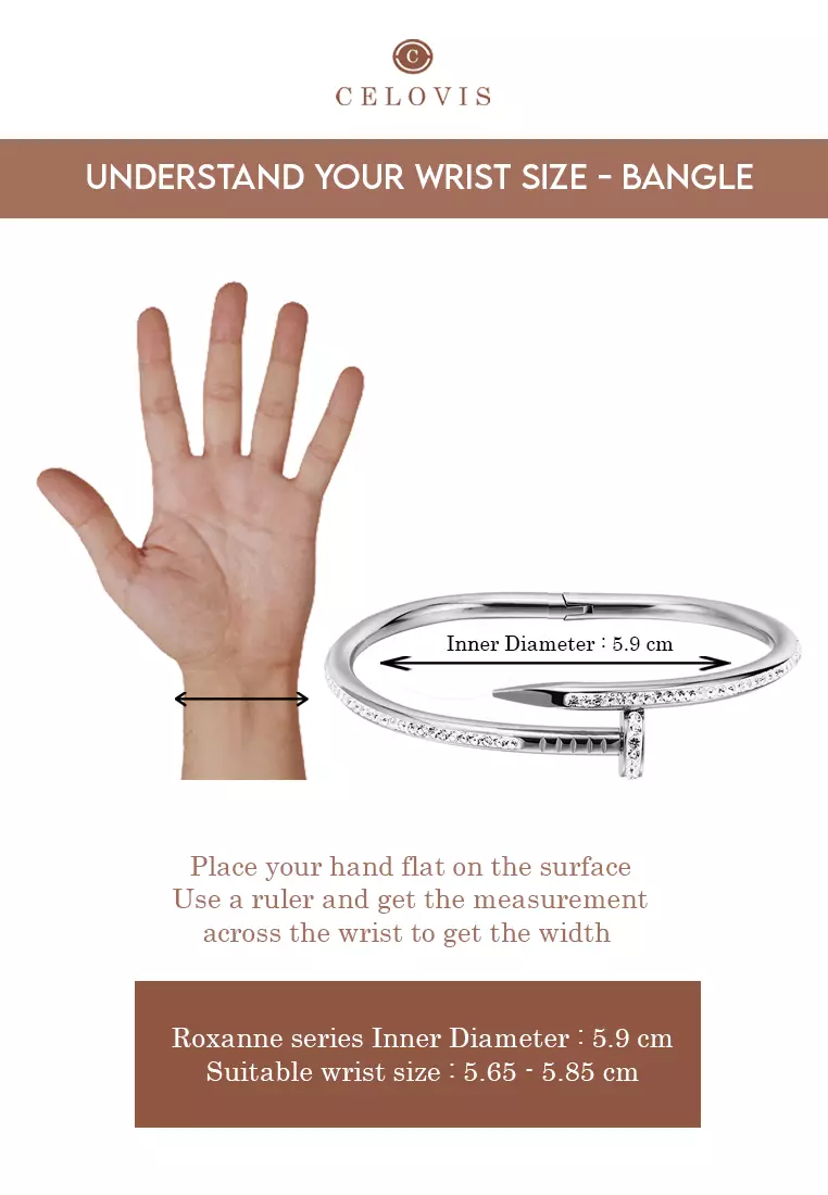 Roxanne Nail Cuff Zirconia Clasp Bangle (Silver)