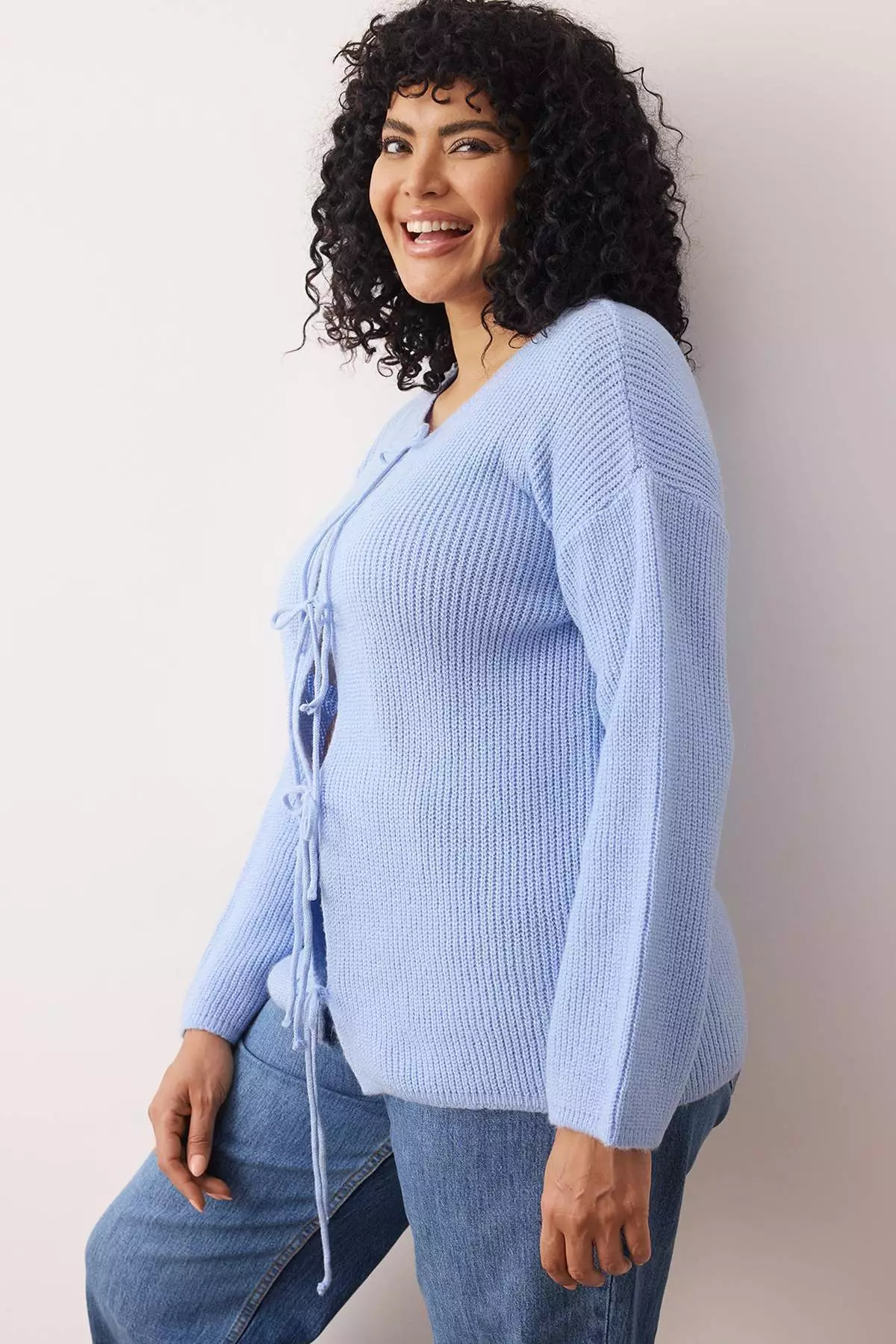 Blue Bow/Ribbon Detailed Knitwear Cardigan