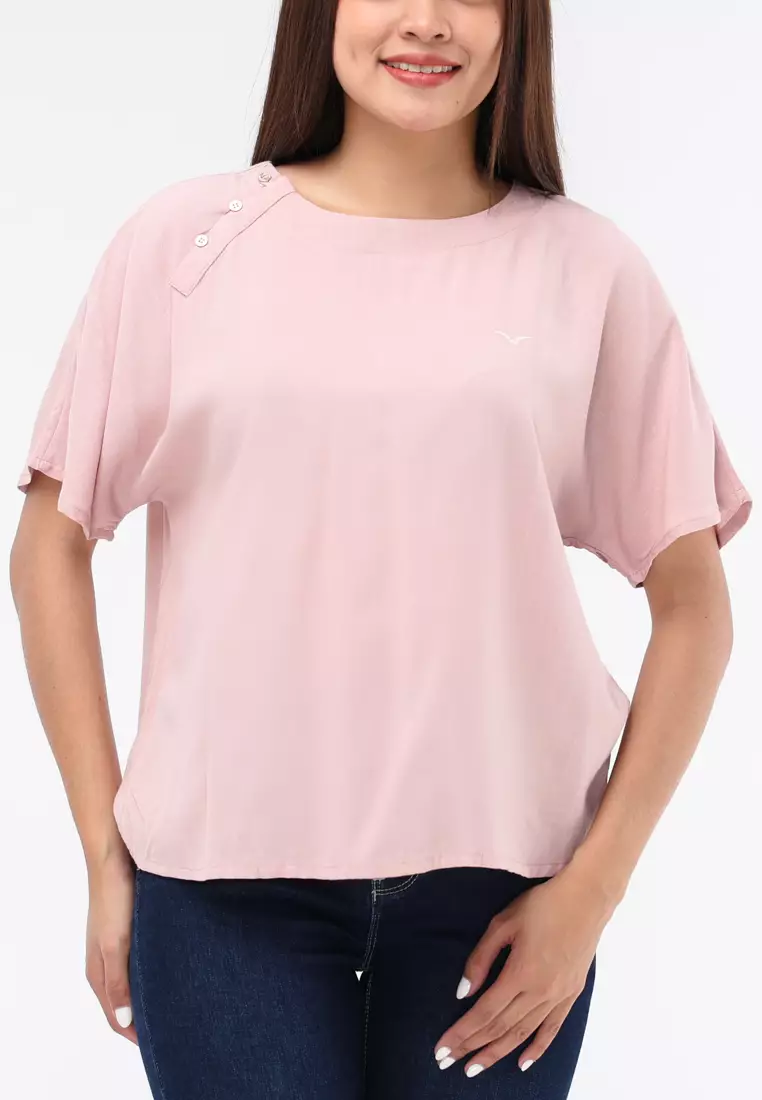 Woven Plain Soft Linen Short Sleeve Blouse