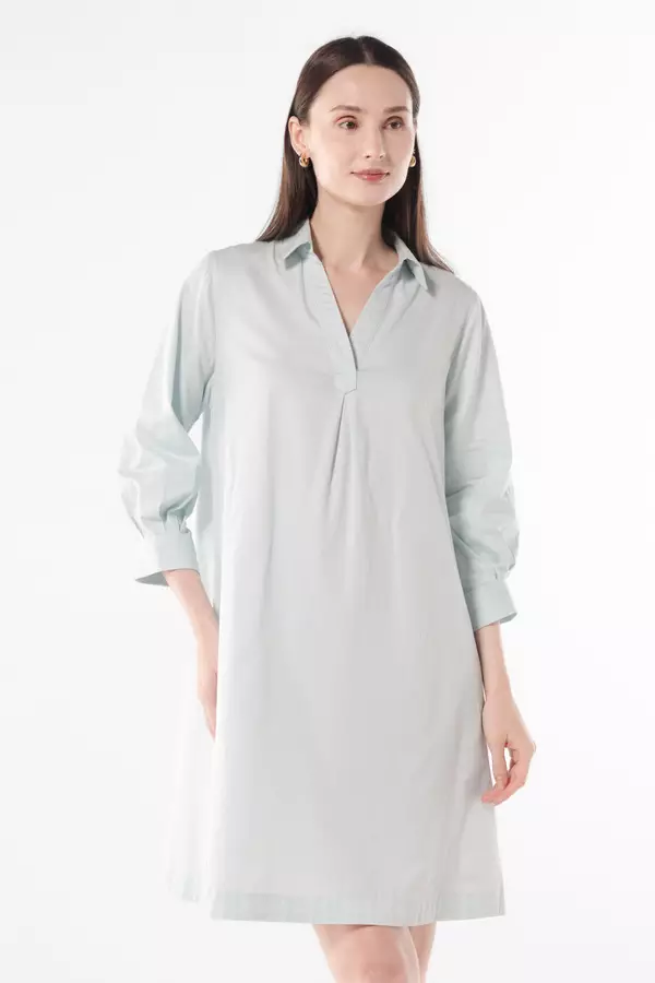MINIMAL - Oussa - Dress Lengan Balon - Light Blue Warna Blue_Light