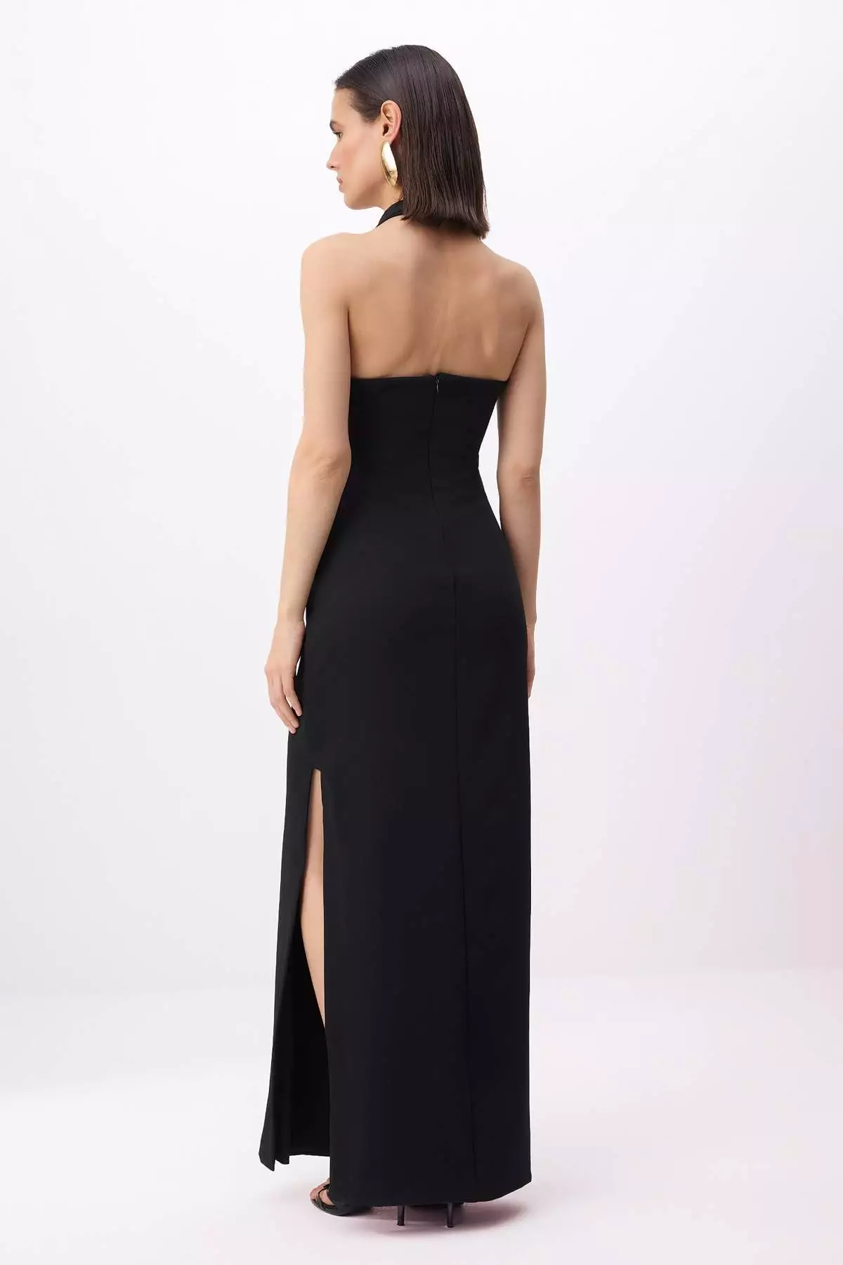 Black Deep V-Neck Woven Maxi Evening Dress & Graduation Dress Tprss26Ae77