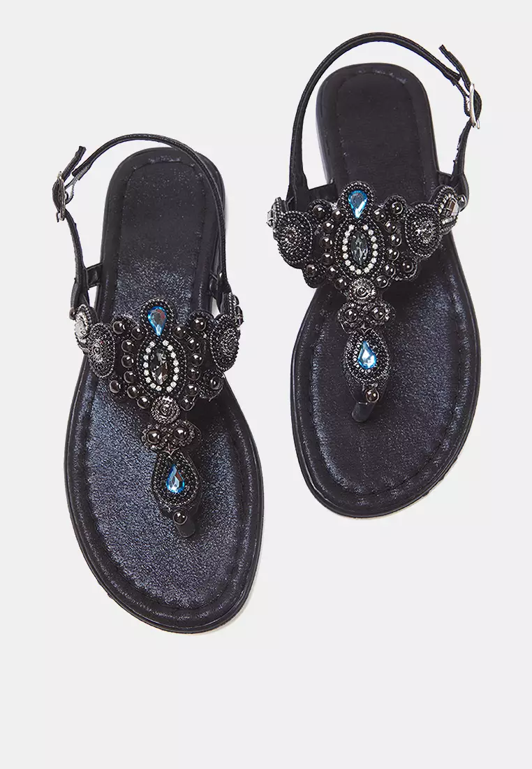 Black Stone Accessory Ankle Strap Flip Flops Women's Stylish Sandals Takss25Sd00005