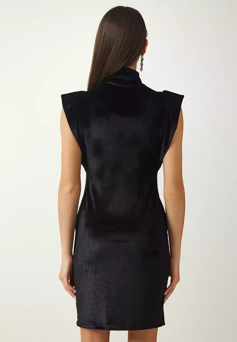 High Collar Velvet Dress