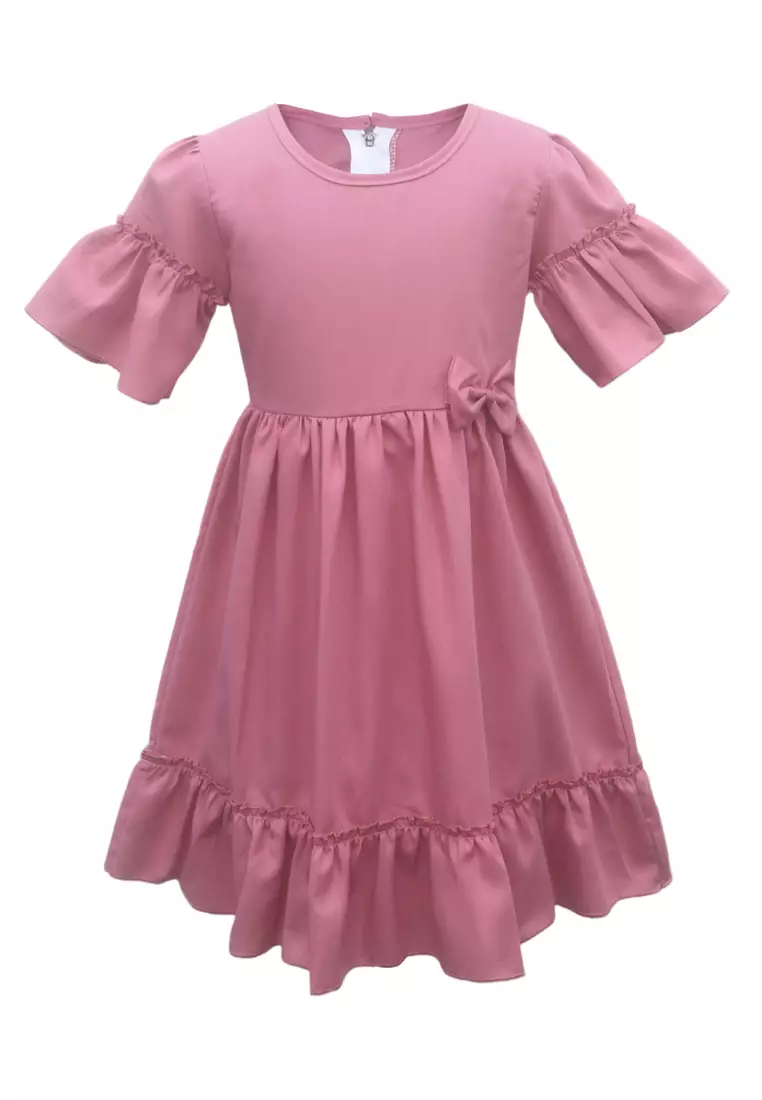 Two Mix Dress Anak Ruffle Cantik Usia 1-12 Tahun Bahan Kain Katun 4260