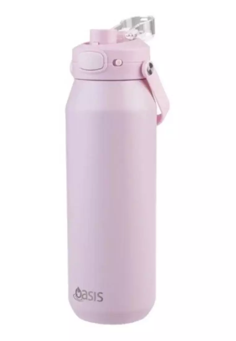 Oasis Ceramic Stainless Steel Triple Wall Capri Quick Release Drink Bottle 1L - Pink Lemonade