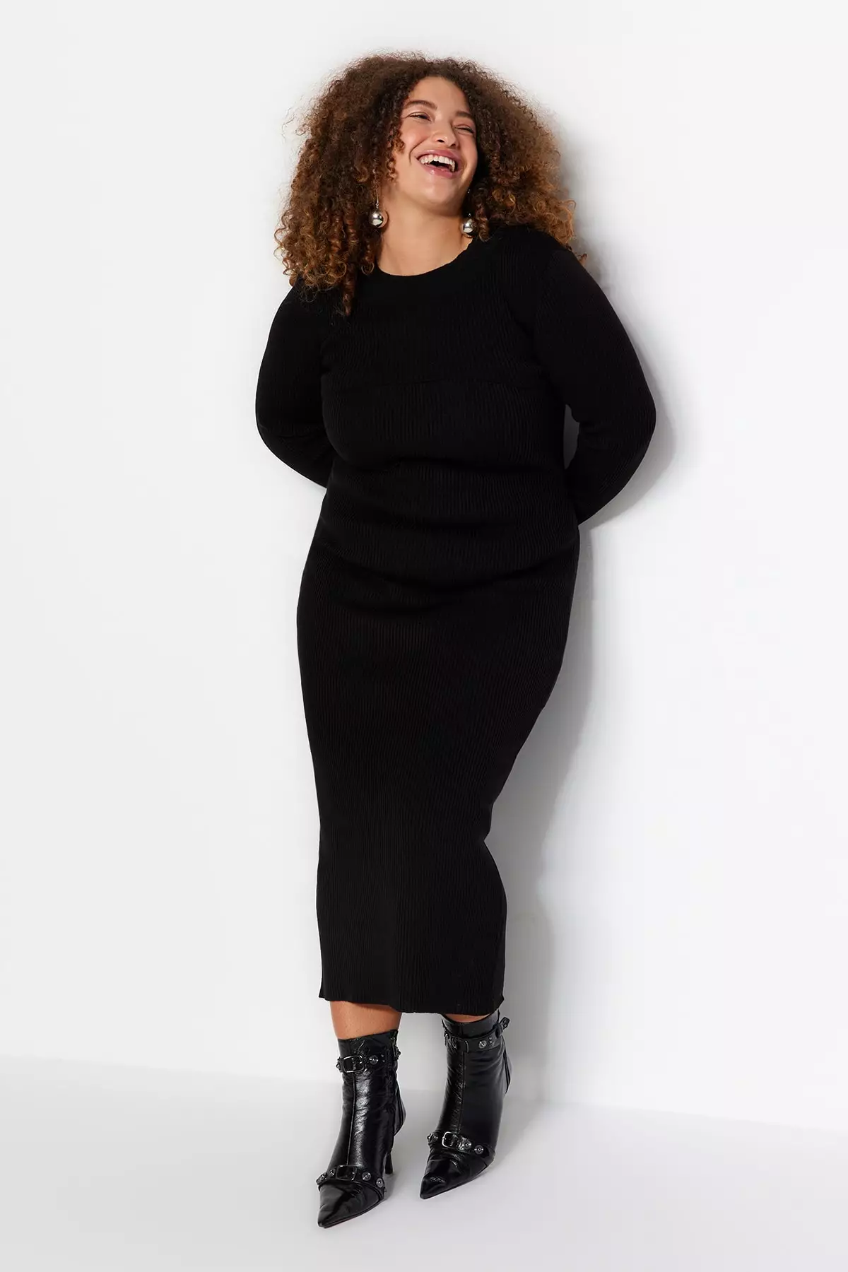Trendyol Abito Maxi Donna Plus Size In Viscosa, Modello Basico Rilassato, Nero, Vestibilità Comoda Fino Alla 6XL - 2