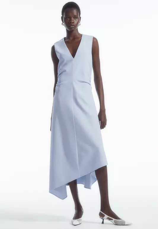 Gathered Asymmetric Midi Dress