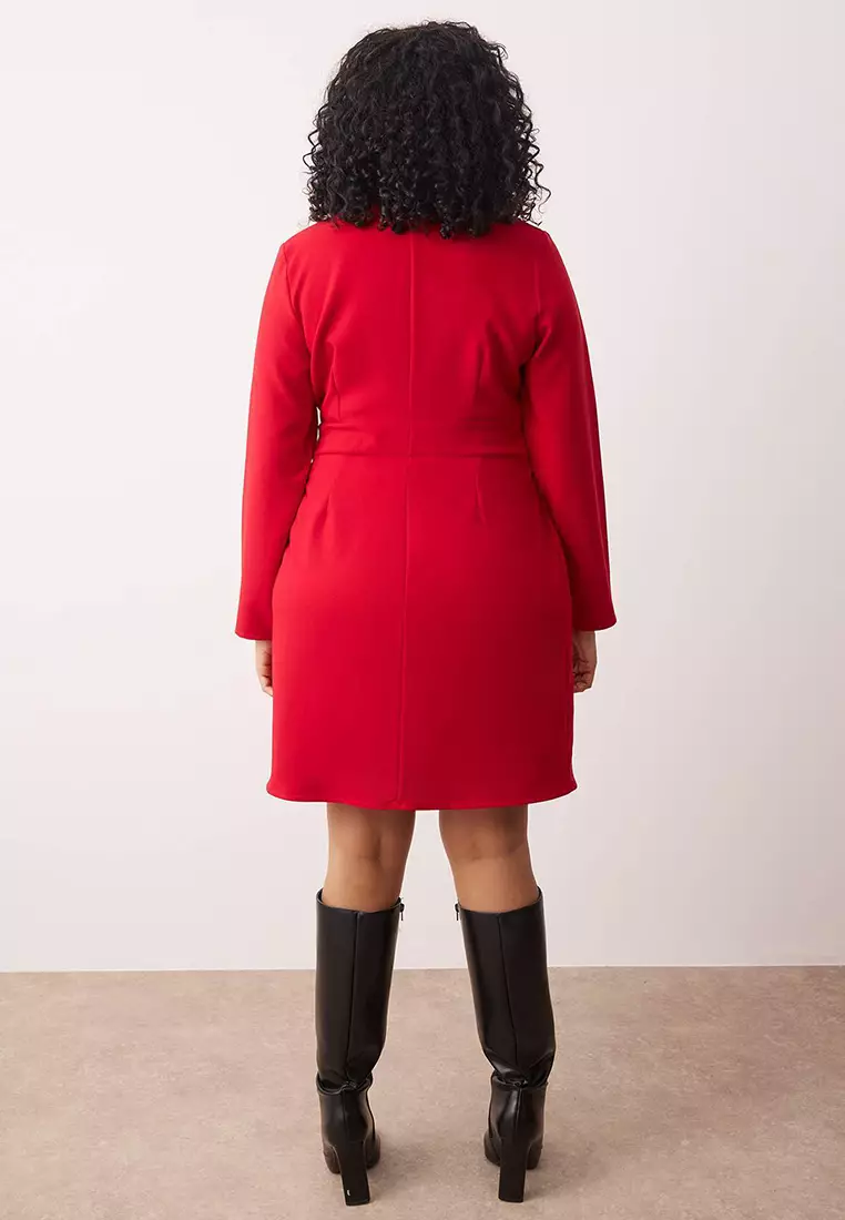 Red Button Woven Mini Plus Size Jacket Dress Tbbaw26Ah00033