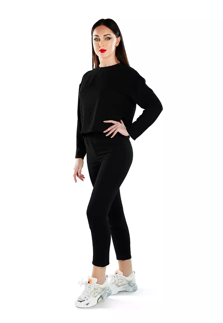 Black Full Sleeves Top & Fitted Full Pants Coord Set