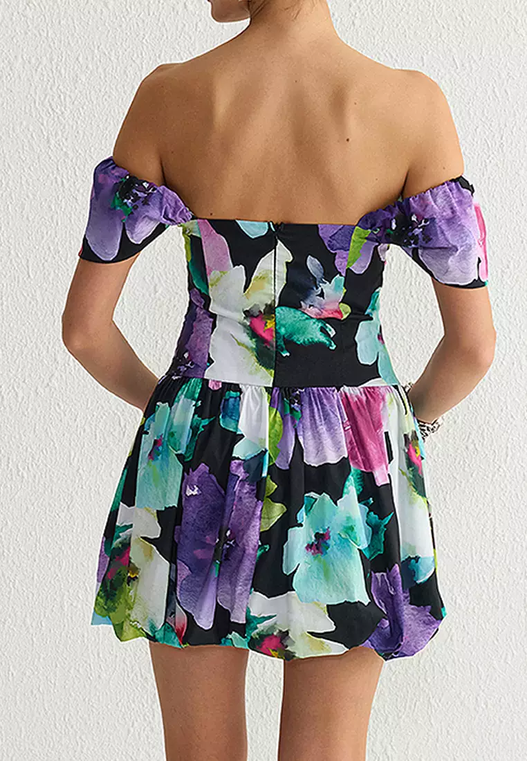 Carmen Collar Floral Mini Dress