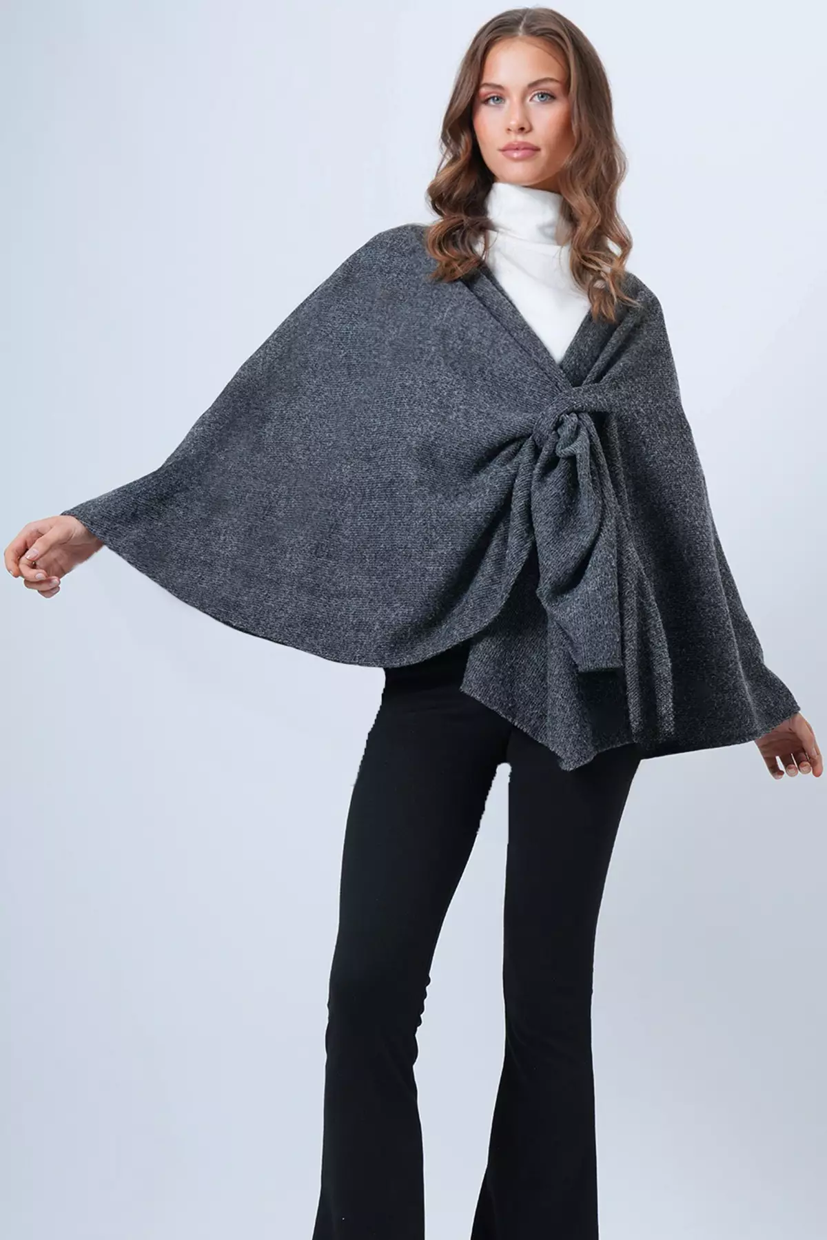 Anthracite Collar Design Knitwear Poncho Alc-X14672