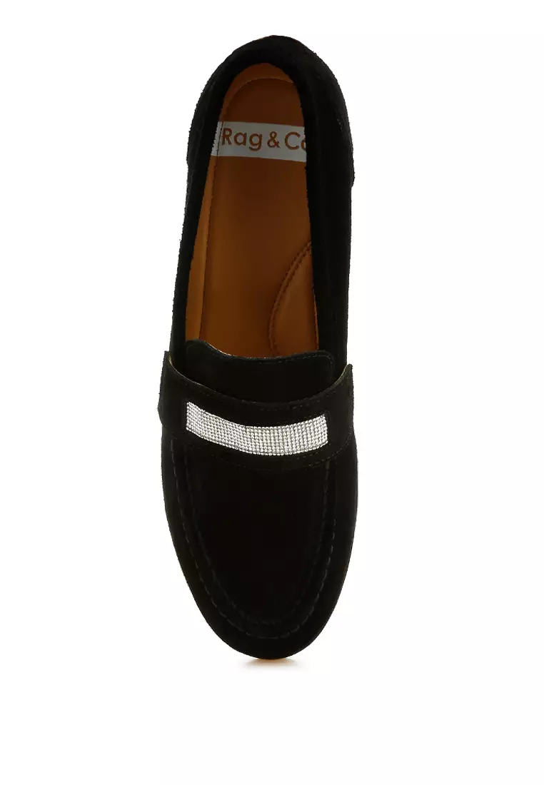Sepatu Loafer Tali Penny Berlian Imitasi Warna Hitam