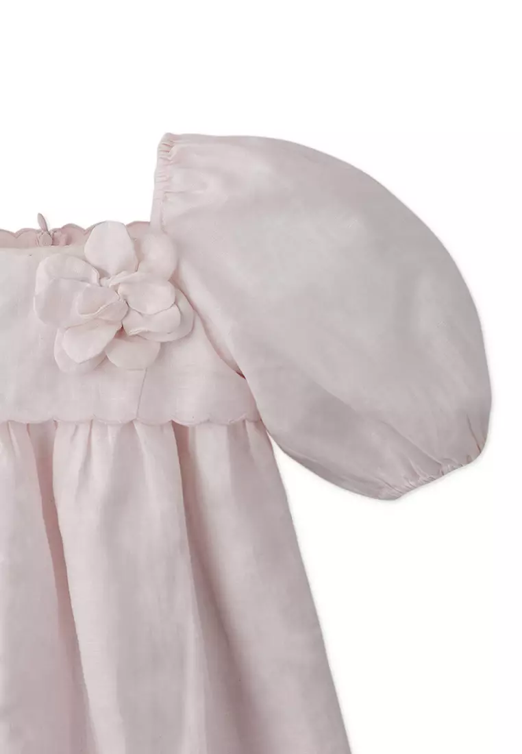 Girls Smocked Bodice Drop Waist Dress With Puff Sleeves