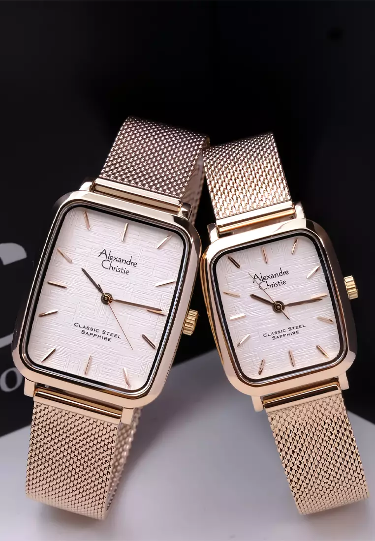 Alexandre Christie Sapphire Couple Jam Tangan Analog Pria Wanita - Rosegold Stainless Steel - 8699MLHBRGSL