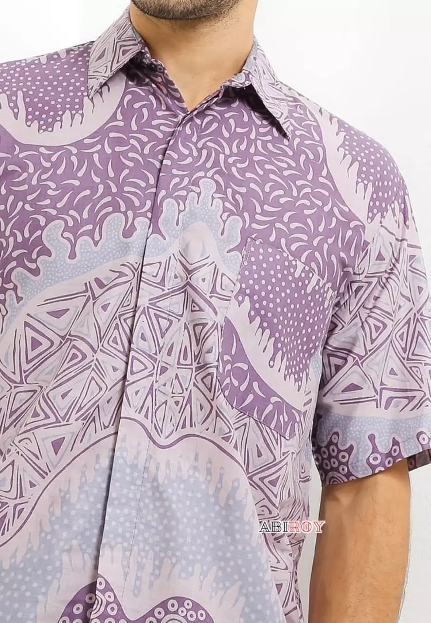 Pungkas Ungu Kemeja Batik Pria Premium Slimfit Lengan Pendek NLN