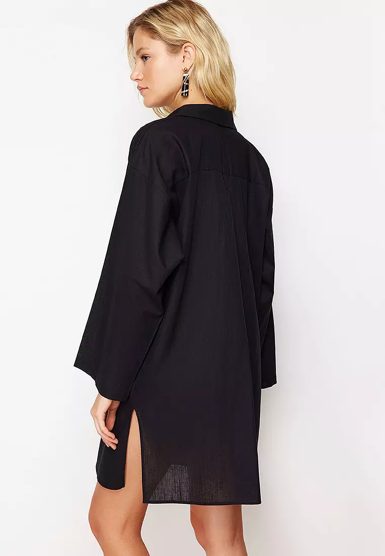 Cotton Slit Oversized Beach Mini Dress