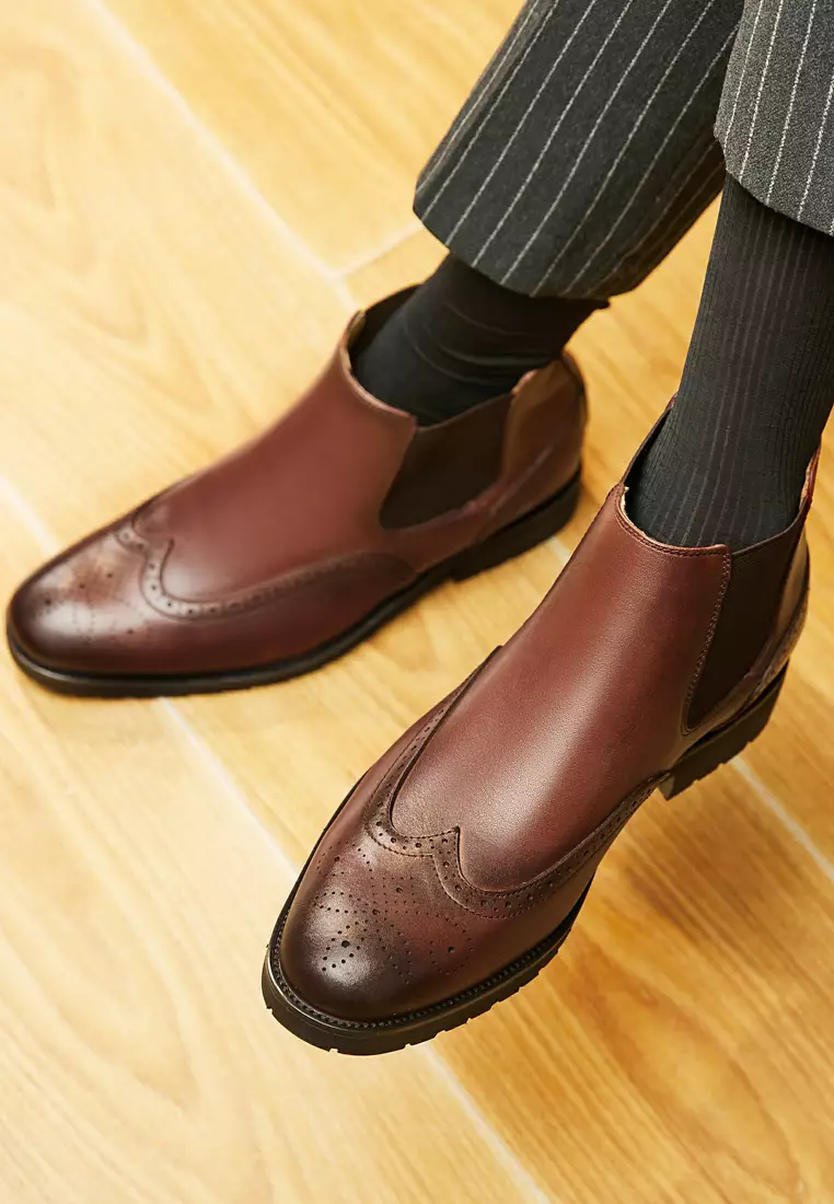 Brogue Sandpapery Suede Chelsea boots