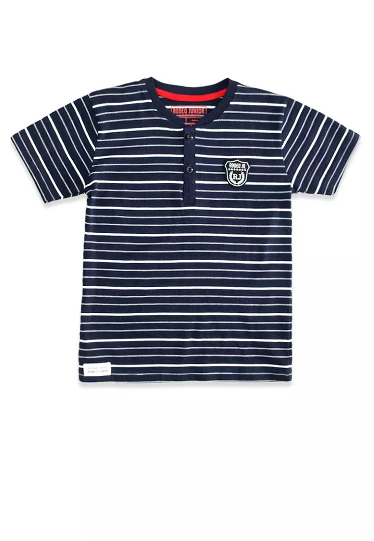 Polo Shirt/ Kaos Polo Anak Laki/ Rodeo Junior Navy Stripe Henley Tshirt