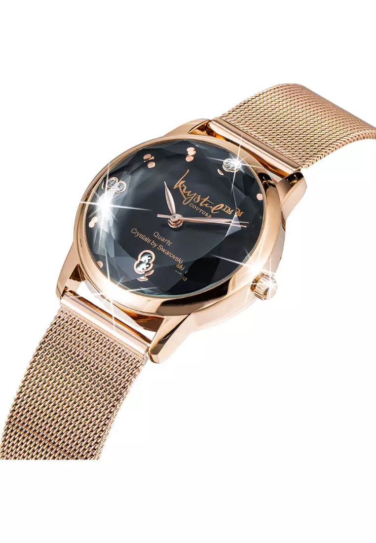 Krystalline Sleek Rose Gold Black Watch Embellished With SWAROVSKI® Crystals