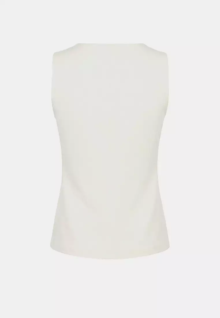 V-Neck Sleeveless Interlock Knitted Peplum Top