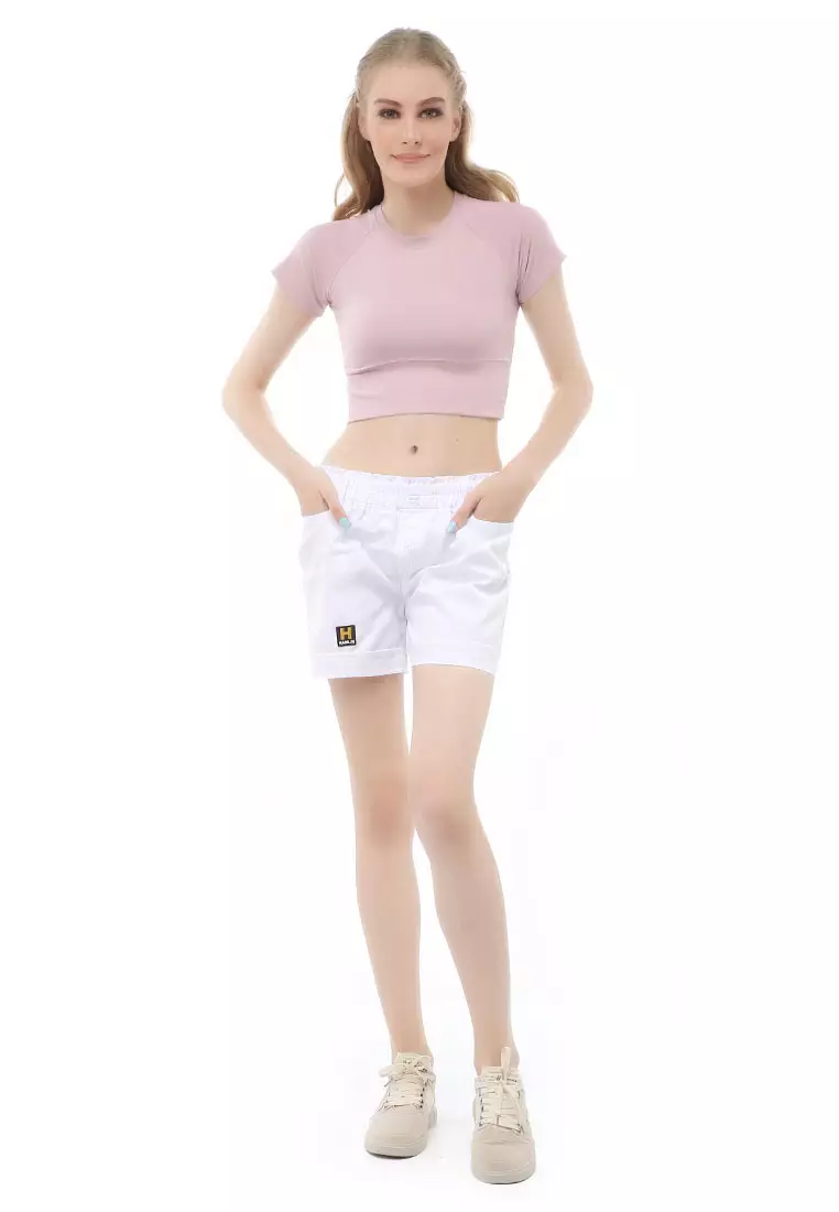 Madoc Short Pants Celana Pendek Kasual Wanita Highwaist Front Pocket Material Cotton ORIGINAL - White