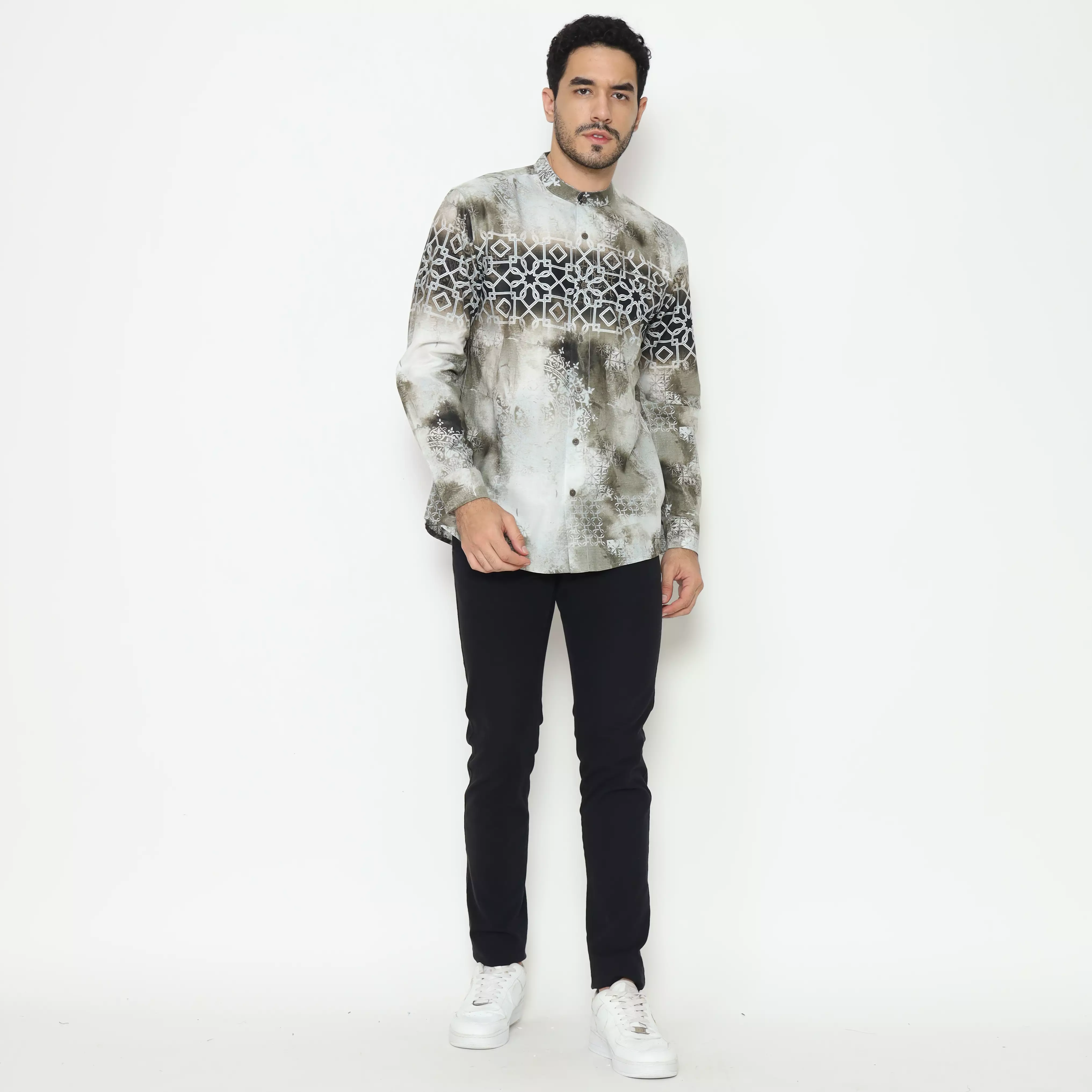 AMK Kemeja Koko Printing Pria Lengan Panjang KK Hessa L/s Brown