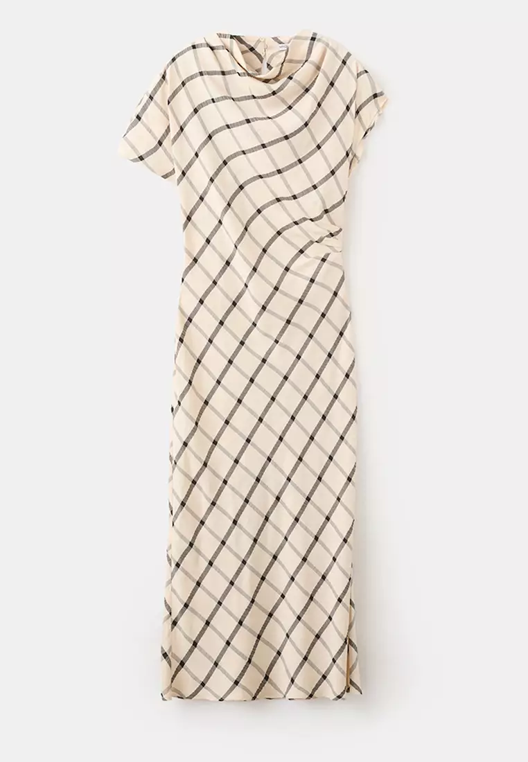 Check Dress With Draped Collar