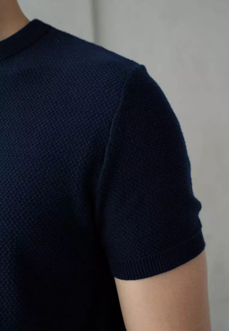 Kale Marvin Navy / Sweater Rajut Pria Tangan Pendek